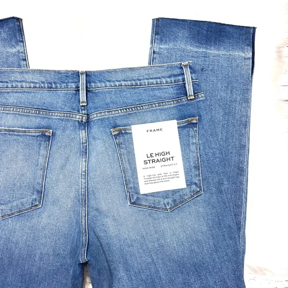 🚫SOLD! NWT🤩 |•FRAME DENIM•| Le High Straight High-Rise Raw Edge Slit Jeans - Picture 7 of 16